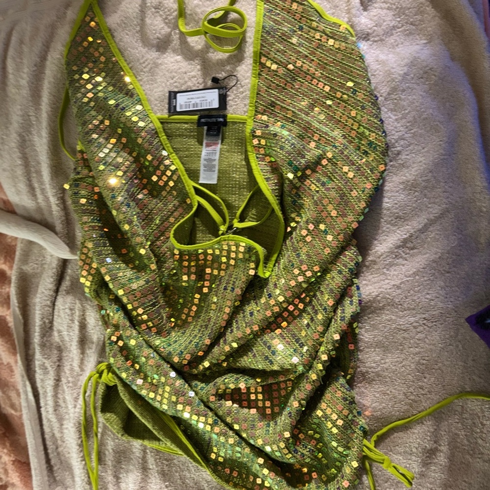 Green Sequin Halter Top